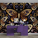 3 Boyutlu Altın Kelebek Desenli Duvar Kağıdı