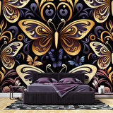 3 Boyutlu Altın Kelebek Desenli Duvar Kağıdı