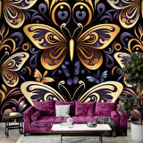 3 Boyutlu Altın Kelebek Desenli Duvar Kağıdı