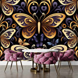 3 Boyutlu Altın Kelebek Desenli Duvar Kağıdı