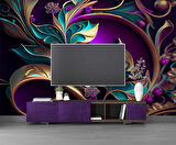 3 Boyutlu Renkli Çiçek Desenli Duvar Kağıdı