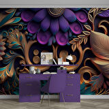 3 Boyutlu Mor Çiçek Desenli Duvar Kağıdı