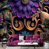 3 Boyutlu Mor Çiçek Desenli Duvar Kağıdı