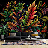 3 Boyutlu Renkli Yaprak Desenli Duvar Kağıdı