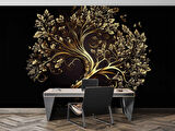 Altın Ağaç Desenli Duvar Kağıdı