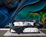 3 Boyutlu Lacivert Desenli Duvar Kağıdı