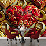 3 Boyutlu Kalp Desenli Duvar Kağıdı