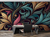 Renkli Yaprak Desenli Duvar Kağıdı
