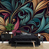 Renkli Yaprak Desenli Duvar Kağıdı