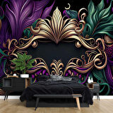 3 Boyutlu Mor Yeşil Altın Desenli Duvar Kağıdı