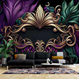 3 Boyutlu Mor Yeşil Altın Desenli Duvar Kağıdı