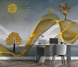 3 Boyutlu Altın Manzaralı Duvar Kağıdı