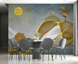 3 Boyutlu Altın Manzaralı Duvar Kağıdı