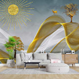 3 Boyutlu Altın Manzaralı Duvar Kağıdı