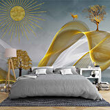 3 Boyutlu Altın Manzaralı Duvar Kağıdı