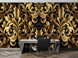 3 Boyutlu Altın Yaprak Temalı Duvar Kağıdı