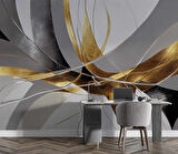 3 Boyutlu Altın Gümüş Desenli Duvar Kağıdı