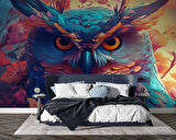 Renkli Baykuş Desenli Duvar Kağıdı