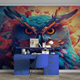 Renkli Baykuş Desenli Duvar Kağıdı