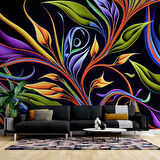 Renkli Çizim Yaprak Desenli Duvar Kağıdı