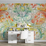 Renkli Çizim Sanatsal Yapraklı Desenli Duvar Kağıdı