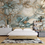 Turkuaz Çiçek Desenli Duvar Kağıdı