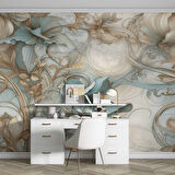 Turkuaz Çiçek Desenli Duvar Kağıdı