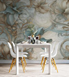 Turkuaz Çiçek Desenli Duvar Kağıdı