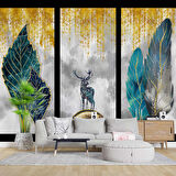 Ağaç ve Geyik Desenli Duvar Kağıdı