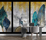 Ağaç ve Geyik Desenli Duvar Kağıdı