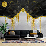 3 Boyutlu Siyah Altın Gökyüzü Boyama Desenli Duvar Kağıdı