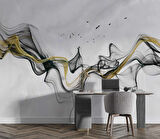 3 Boyutlu Gri Zeminli Gökyüzü Boyama Desenli Duvar Kağıdı