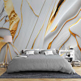 3 Boyutlu Gri Mermer Altın Varak Desenli Duvar Kağıdı