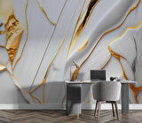3 Boyutlu Gri Mermer Altın Varak Desenli Duvar Kağıdı