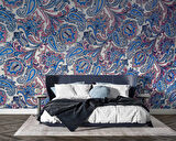 3 Boyutlu Lacivert Çini Desenli Duvar Kağıdı