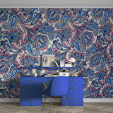 3 Boyutlu Lacivert Çini Desenli Duvar Kağıdı