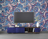 3 Boyutlu Lacivert Çini Desenli Duvar Kağıdı