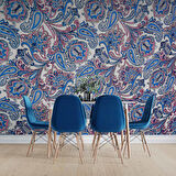 3 Boyutlu Lacivert Çini Desenli Duvar Kağıdı