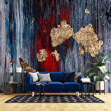 3 Boyutlu Lacivert Kırmızı Boyama Desenli Duvar Kağıdı