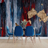 3 Boyutlu Lacivert Kırmızı Boyama Desenli Duvar Kağıdı