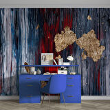 3 Boyutlu Lacivert Kırmızı Boyama Desenli Duvar Kağıdı