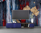 3 Boyutlu Lacivert Kırmızı Boyama Desenli Duvar Kağıdı