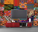 Rengarenk Motif Çizim Desenli Duvar Kağıdı