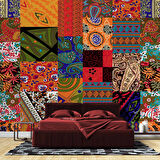 Rengarenk Motif Çizim Desenli Duvar Kağıdı