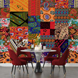 Rengarenk Motif Çizim Desenli Duvar Kağıdı