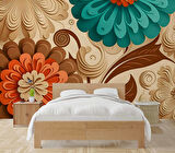3 Boyutlu Çiçek Çizim Desenli Duvar Kağıdı