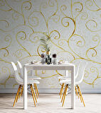 3 Boyutlu Beyaz Altın Motif Desenli Duvar Kağıdı