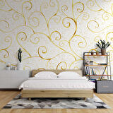 3 Boyutlu Beyaz Altın Motif Desenli Duvar Kağıdı