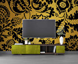 3 Boyutlu Altın simli siyah motifli Desenli Duvar Kağıdı