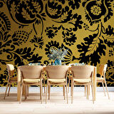 3 Boyutlu Altın simli siyah motifli Desenli Duvar Kağıdı